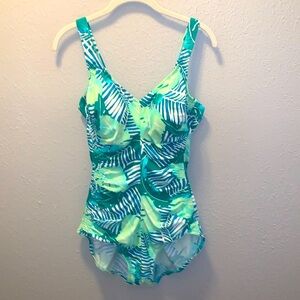 Rose Marie Reid Tropical Green One Piece Bathing Suit Swimsuit Plus Sz 14